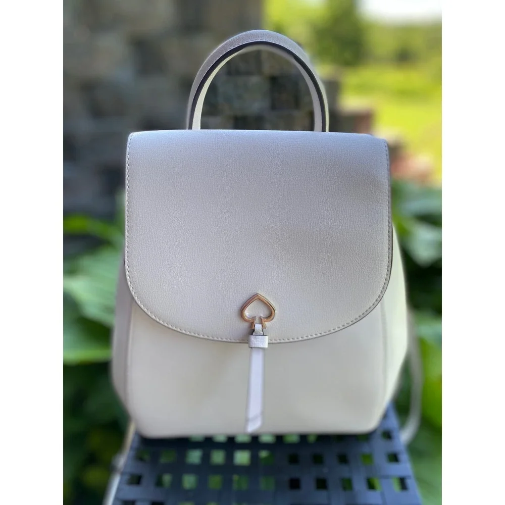 Kate‎ Spade Cream Leather Adel Flap Backpack Designer Bag Luxury Travel  Neutral